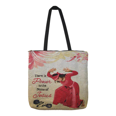 Power In Jesus Woven Tote Bag