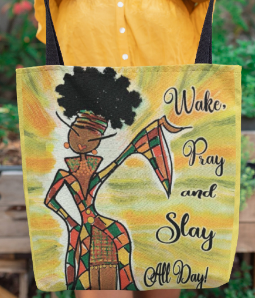 Wake Pray And Slay All Day Woven Bag